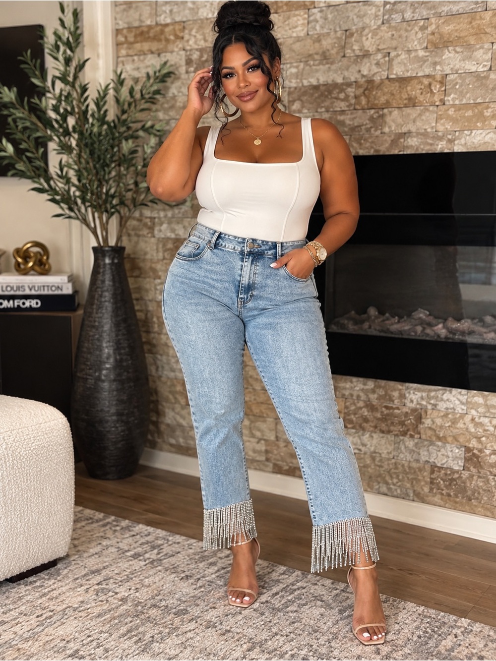 Blue B. High-Rise Light Blue Fringe Hem Women's Jeans